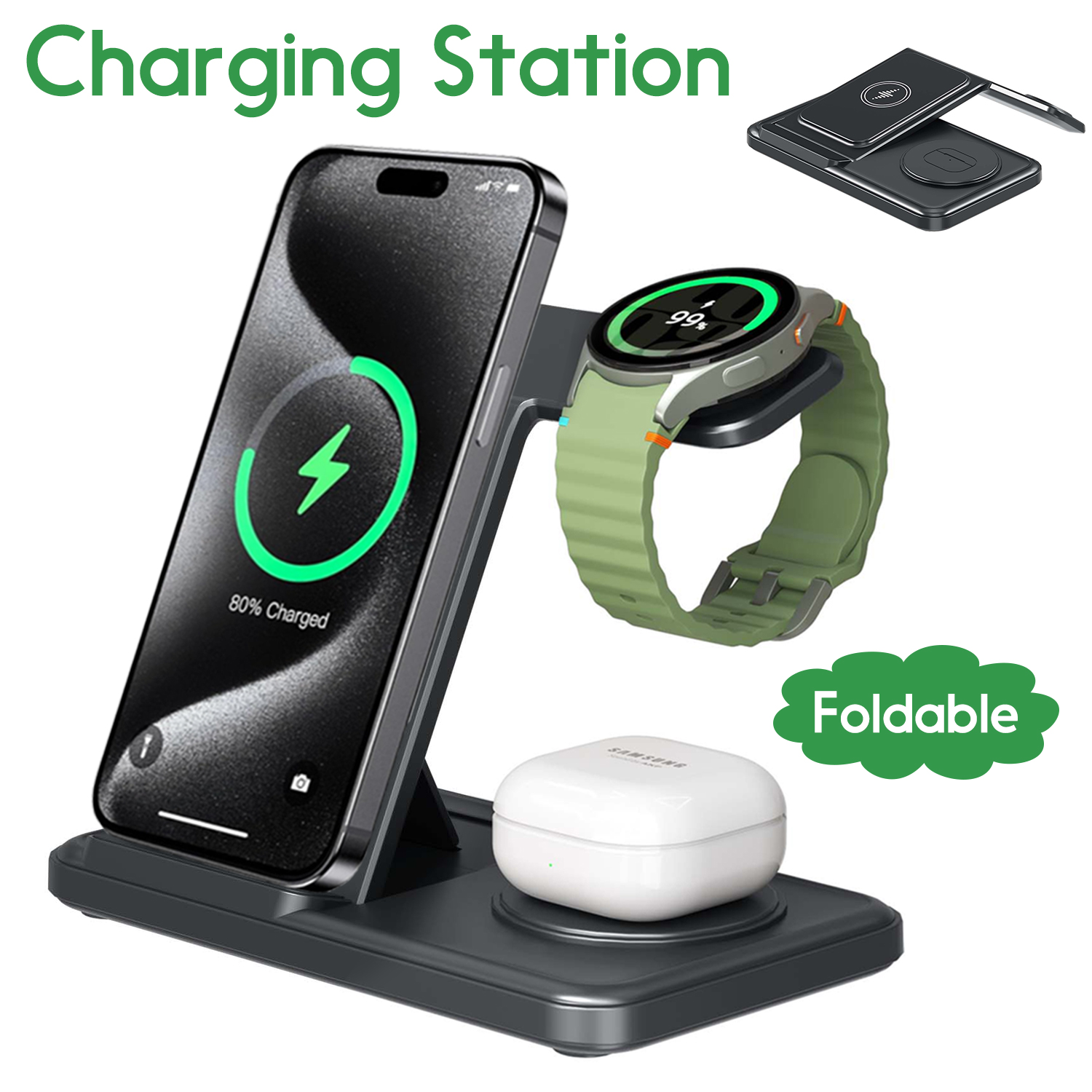 Desktop 3-in-1 Wireless Charge - Wireless Charger Watch ulasan dan harga